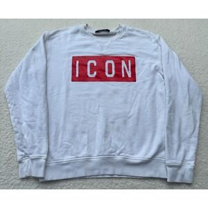 Dsquared2 Icon Sweatshirt Mens Large White Graphic Print Fleece Lined Crew Neck‎